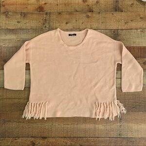 Relativity pink crewneck pullover knit sweater with fringe detail - XL